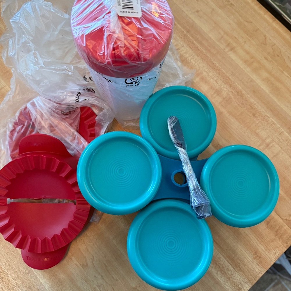 Tupperware Essentials Condiment Server 4piece Set Shades Of Teal and Blue & more